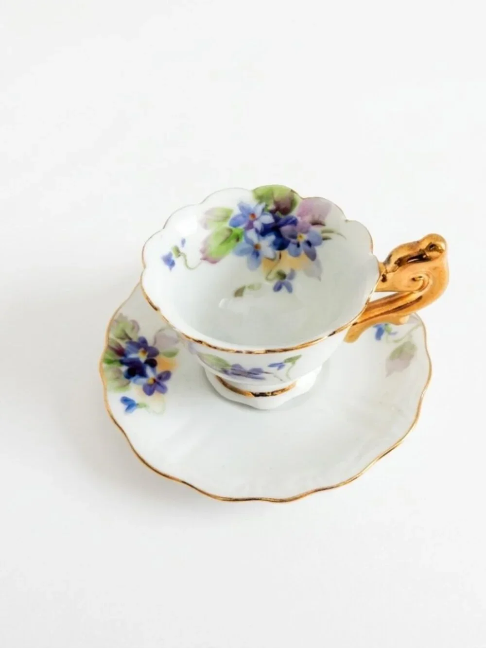 Vintage Occupied Japan Hand Painted Miniature Teacup & Saucer Set Violets